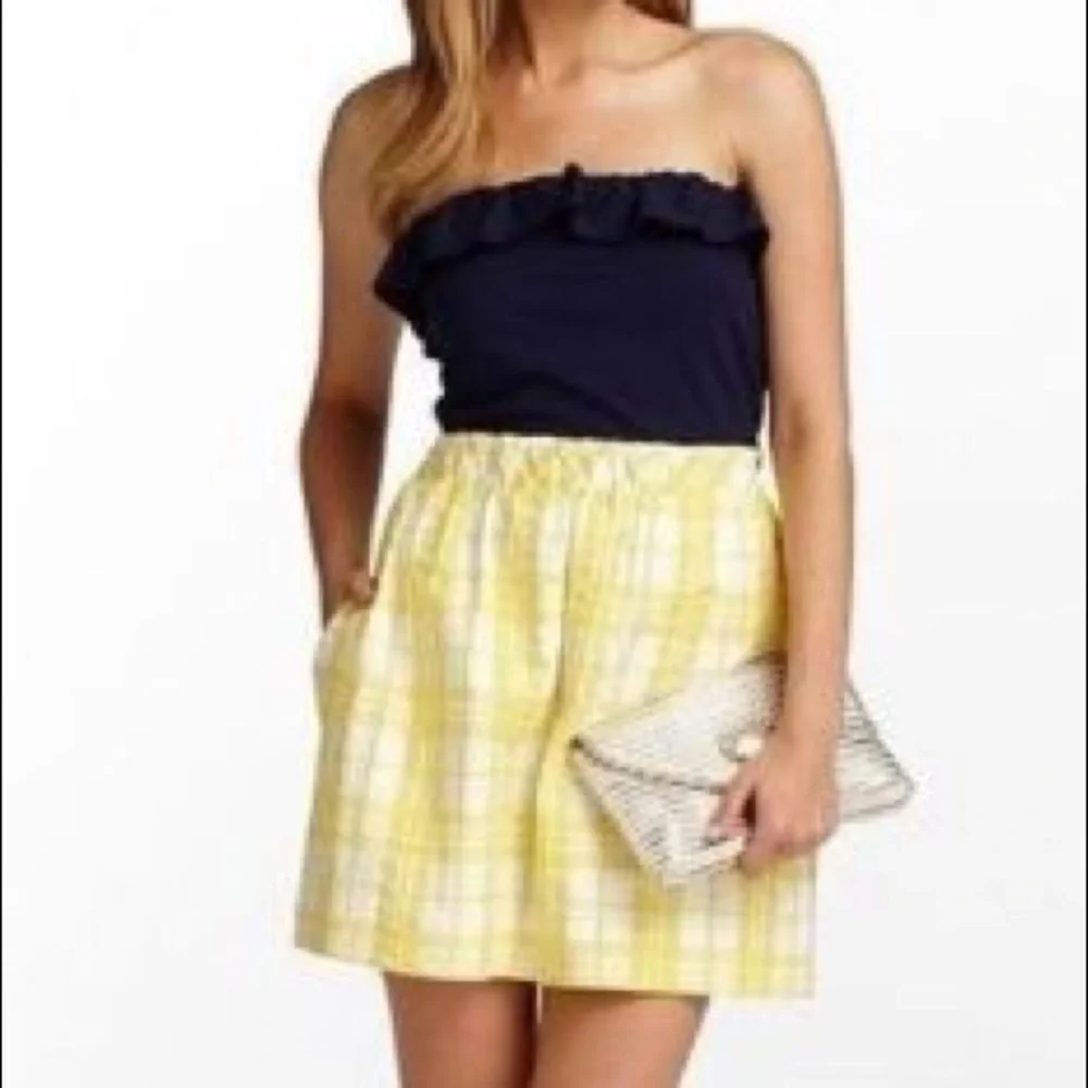 Lilly Pulitzer strapless navy ruffles yellow plaid - Picture 1 of 6
